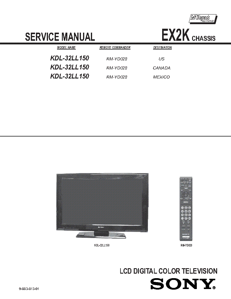 SONY KDL-32LL150 CHASSIS EX2K REV.1 SM Service Manual download