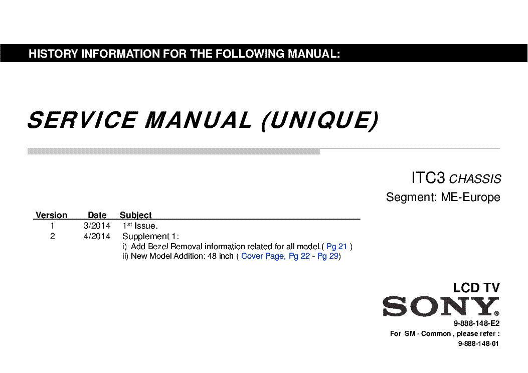 SONY KDL-32R430B CHASSIS ITC3 SM service manual (1st page)