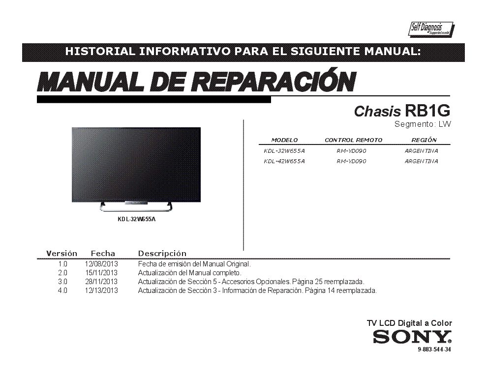 SONY KDL-32W655A 42W655A CHASIS RB1G VER.4.0 SEGM.LW RM service manual (1st page)