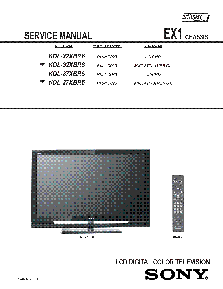 SONY KDL-32XBR6 KDL-37XBR6 CHASSIS EX1 REV.3 SM service manual (2nd page)