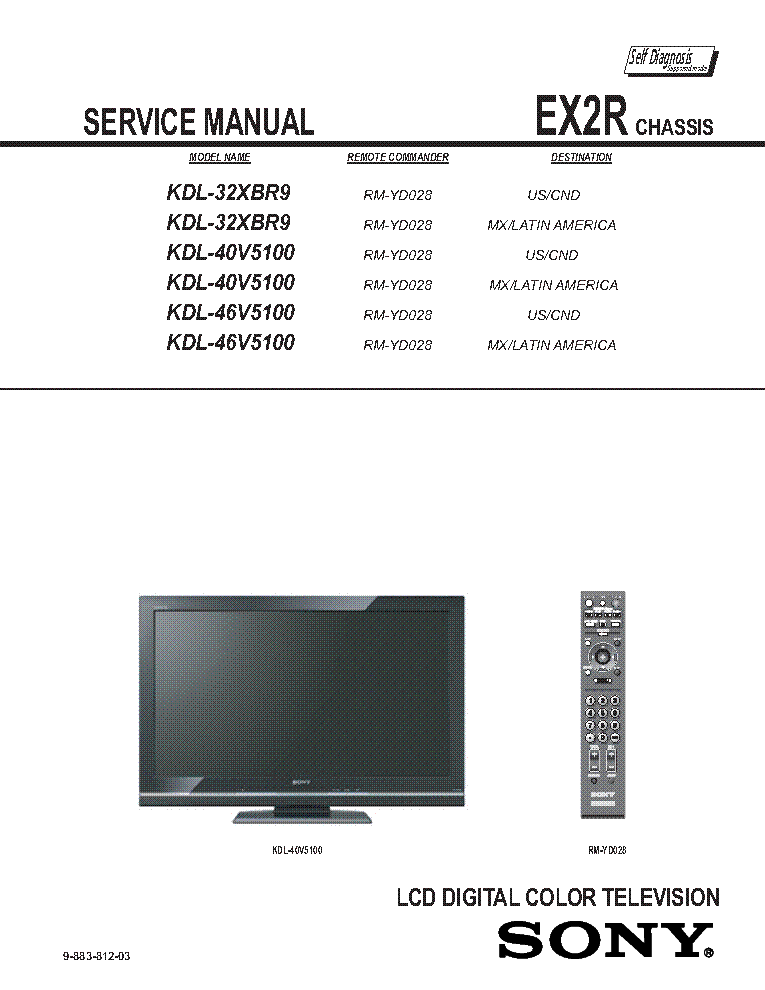 SONY KDL-32XBR9 40V5100 46V5100 CHASSIS EX2R REV.3 SM service manual (2nd page)