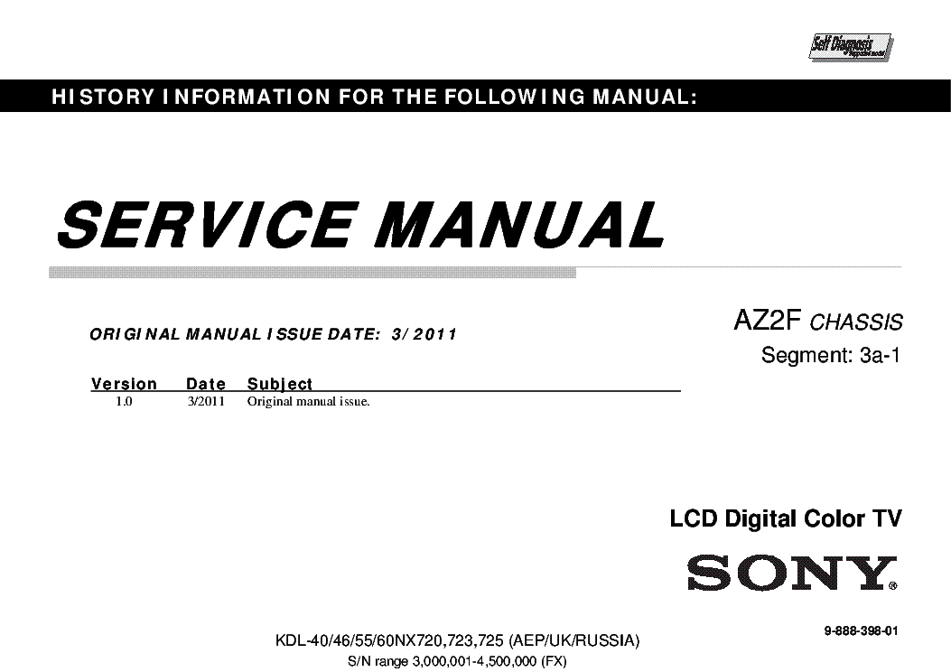SONY KDL-40-46-55-60NX720 NX723 NX725 CASSIS AZ2F SEGM 3A-1 service manual (1st page)