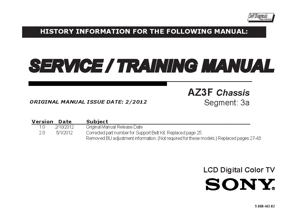 SONY XBR-40LX900 46LX900 52LX900 60LX900 CHASSIS AZ1-H SM Service 
