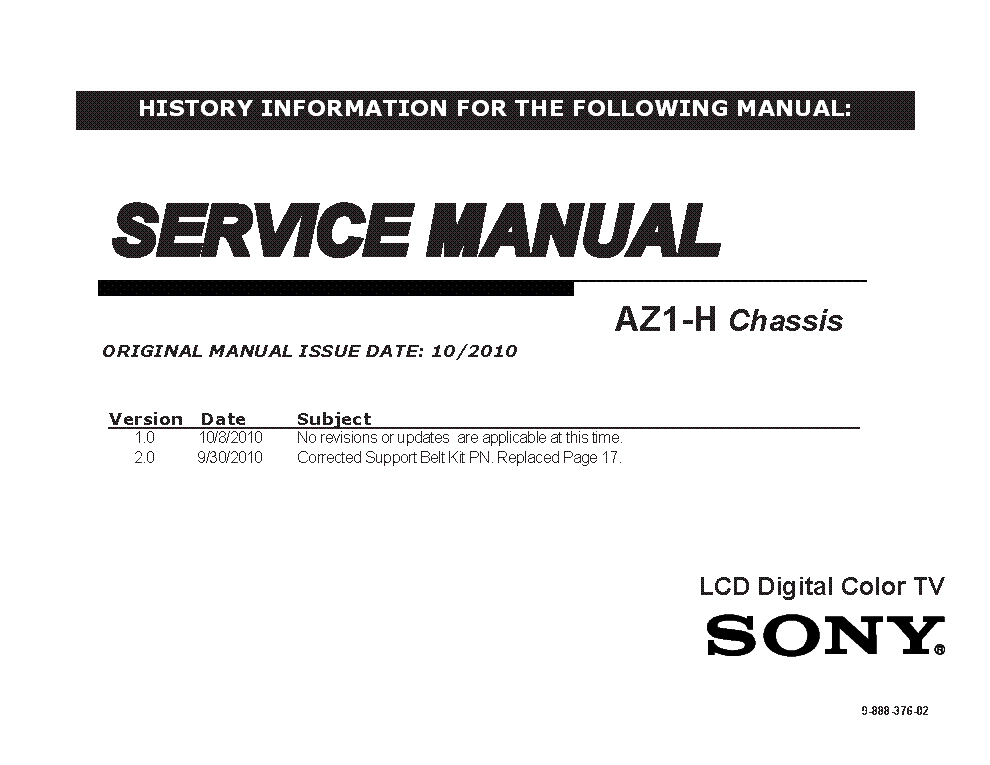 SONY KDL-40NX715 KDL-46NX715 CHASSIS AZ1-H VER.2.0 SM BRAZIL service manual (1st page)