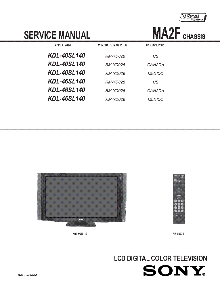 SONY KDL-40SL140 46SL140 CHASSIS MA2F REV.1 SM service manual (2nd page)