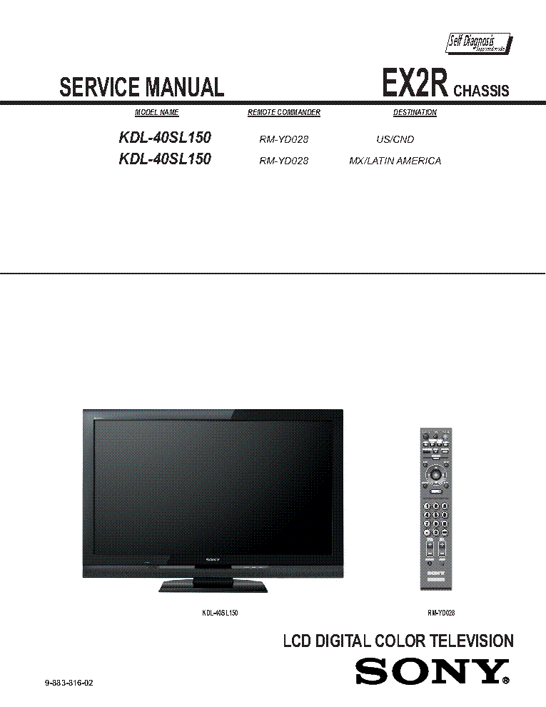 SONY KDL-40SL150 CHASSIS EX2R REV.2 SM service manual (2nd page)