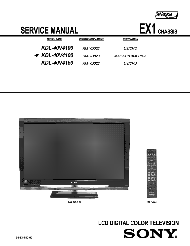 SONY KDL-40V4100 40V4150 CHASSIS EX1 SM service manual (2nd page)