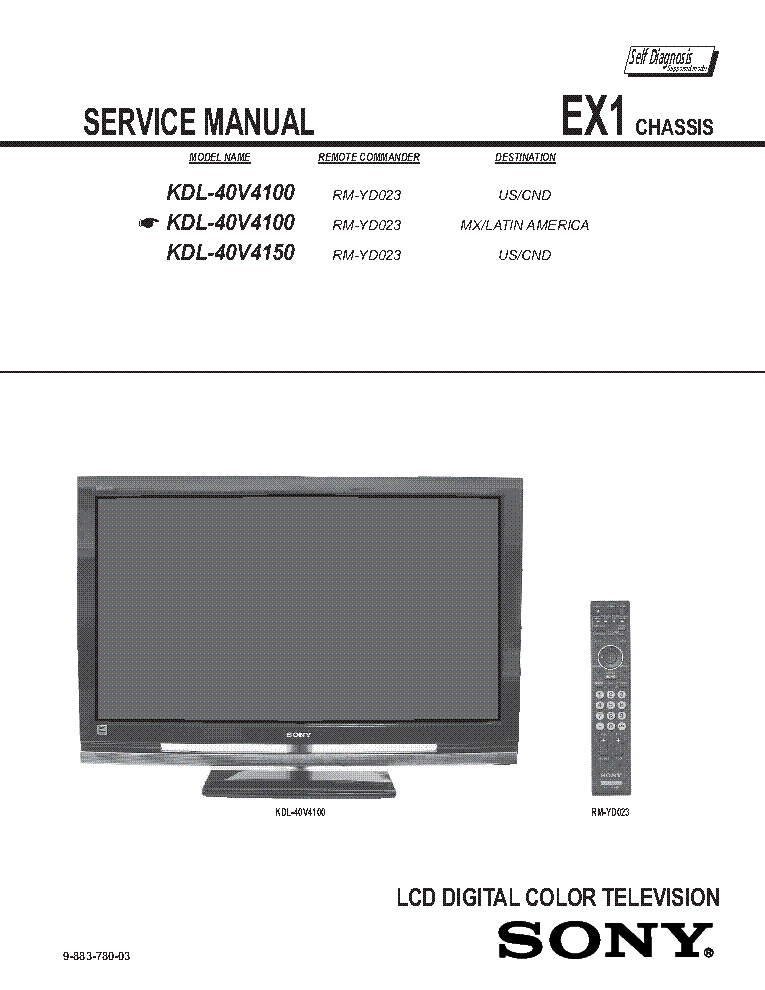 SONY KDL-40V4100 KDL-40V4150 CHASSIS EX1 REV.3 SM service manual (2nd page)