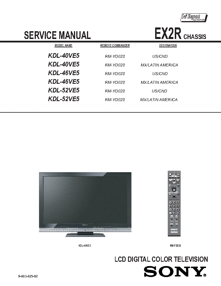 SONY KDL-40VE5 46VE5 52VE5 CHASSIS EX2R REV.2 SM service manual (2nd page)