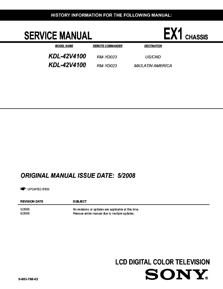 SONY KDL-42V4100 CHASSIS EX1 service manual (1st page)