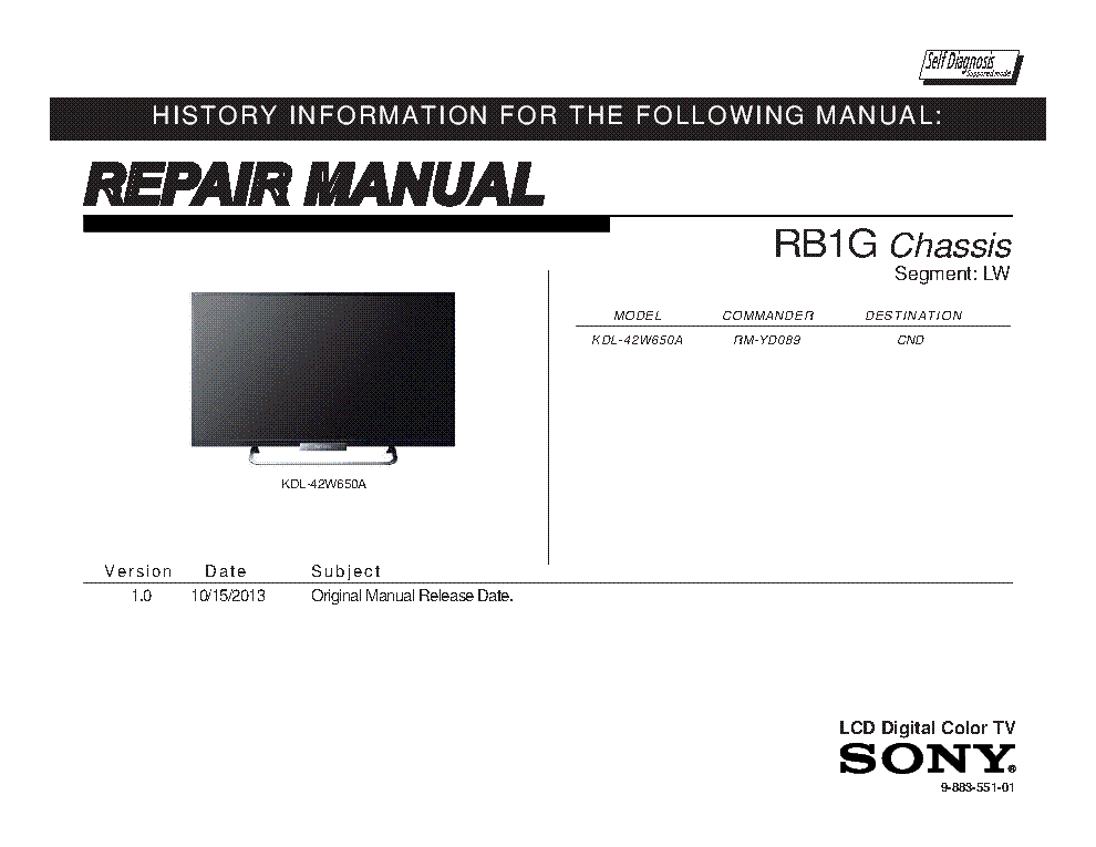 SONY KDL-42W650A CHASSIS RB1G VER.1.0 Service Manual download