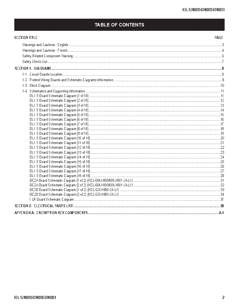 SONY KDL-52NX800 60NX800 60NX801 CHASSIS A1-H REV.2 SM service manual (2nd page)