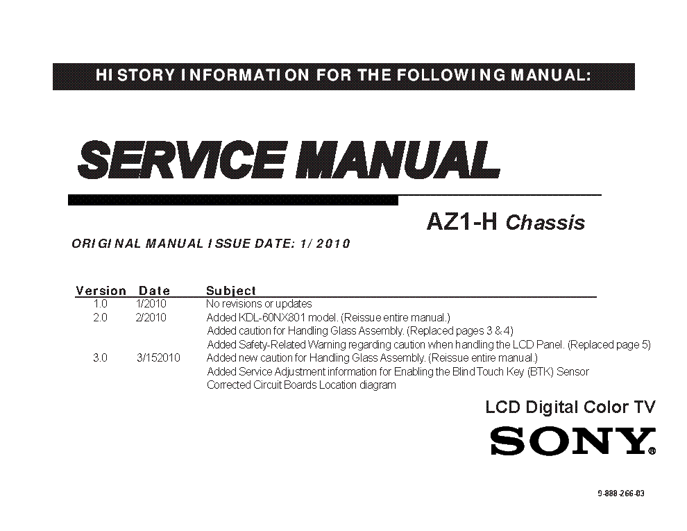 SONY KDL-52NX800 60NX800 60NX801 CHASSIS AZ1-H VER.3.0 SM service manual (1st page)