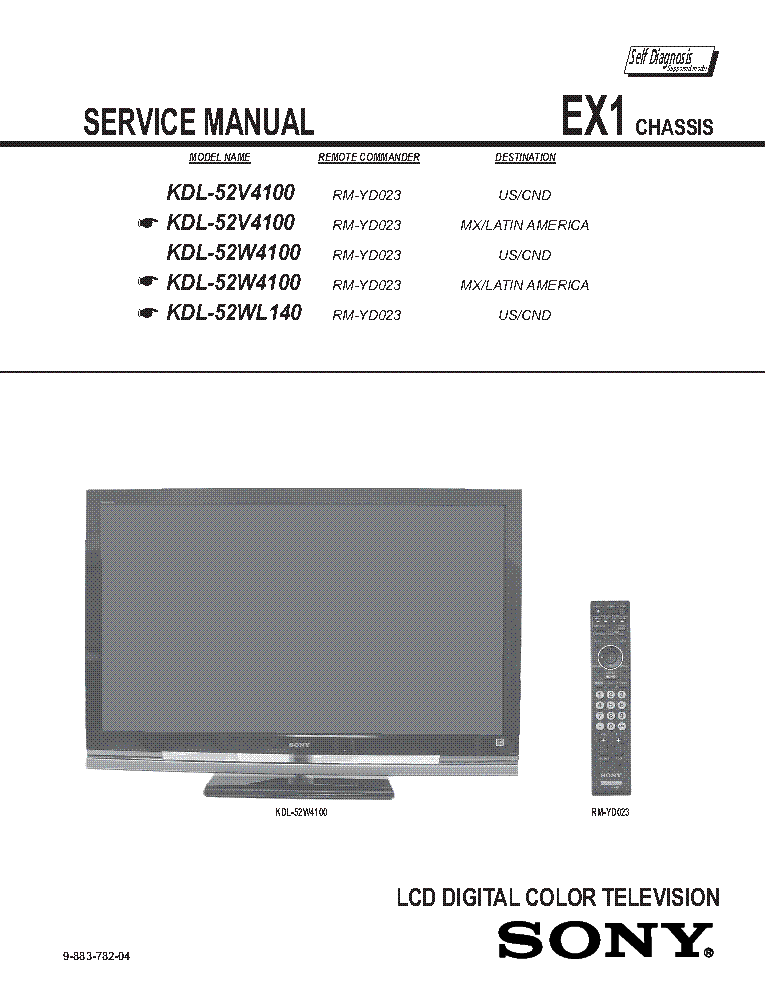 SONY KDL-52V4100 52W4100 52WL140 CHASSIS EX1 REV.4 SM service manual (2nd page)