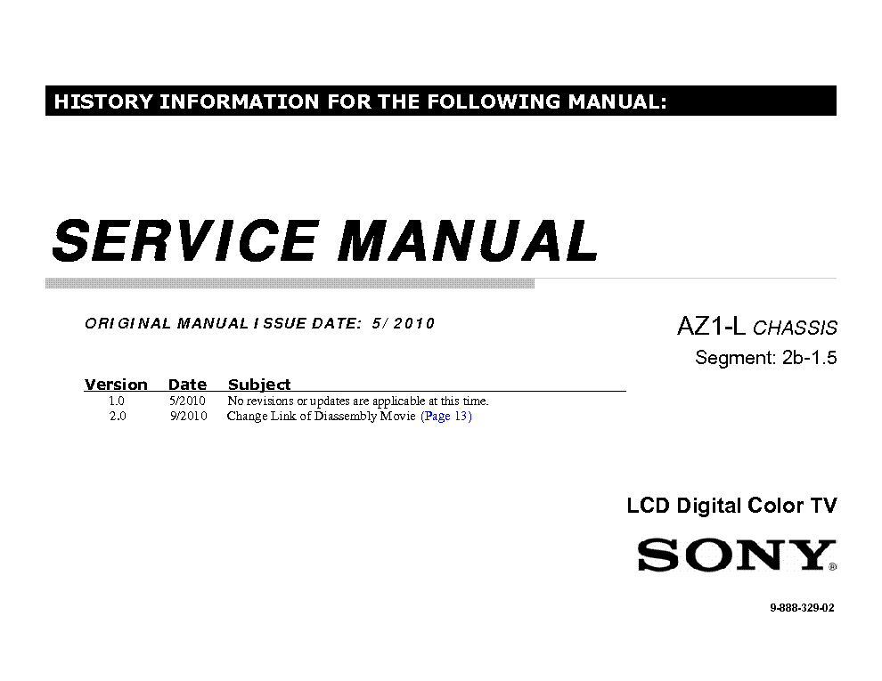 SONY KDL-55HX800 CHASSIS AZ1-L service manual (1st page)