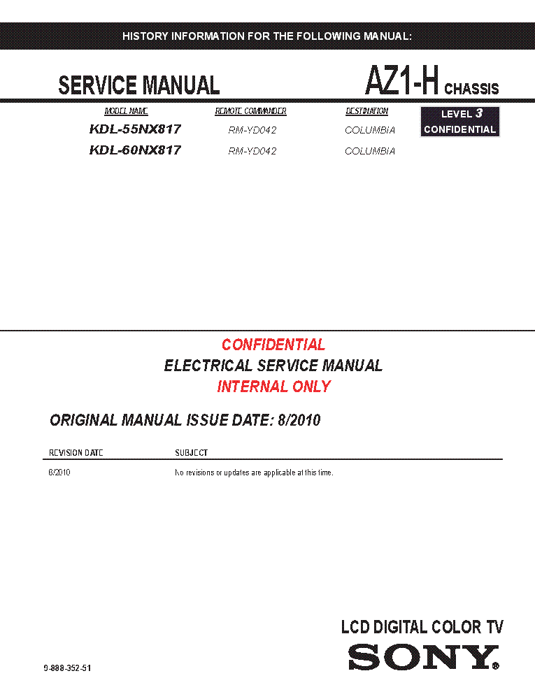 SONY KDL-55NX817 KDL-60NX817 CHASSIS AZ1-H REV.1 SM service manual