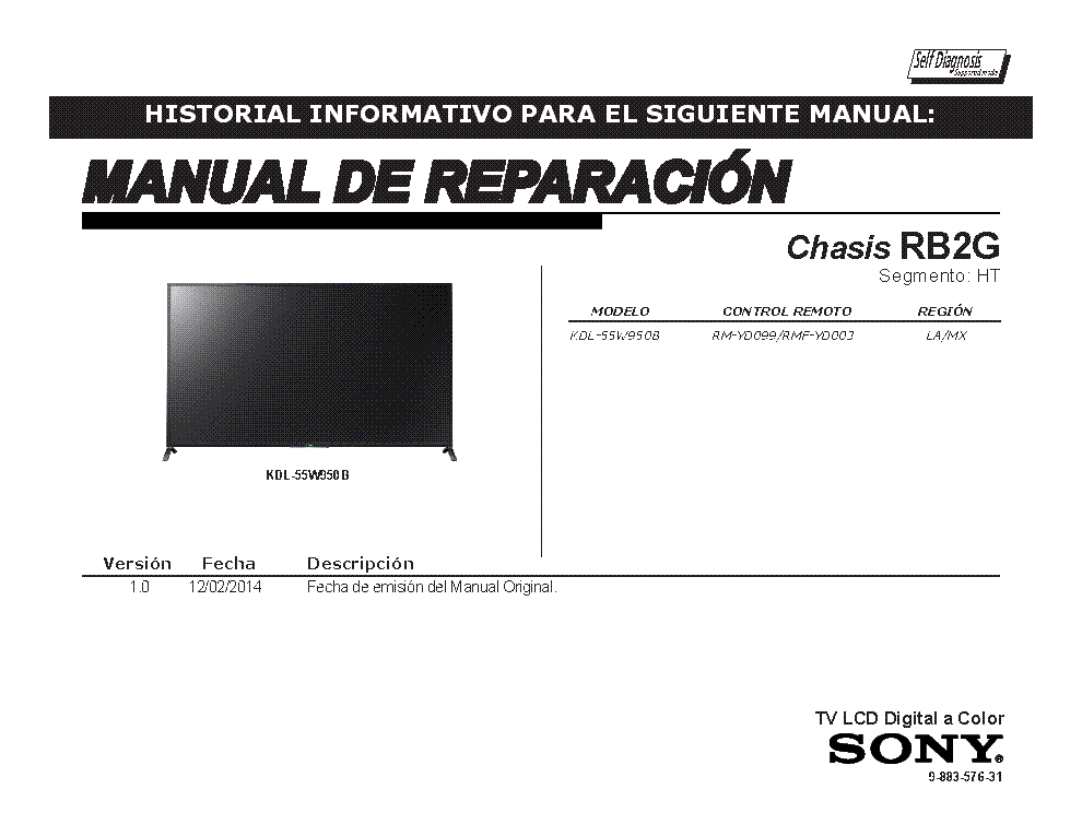 SONY KDL-55W950B CHASIS RB2G VER.1.0 SEGM.HT RM service manual (1st page)