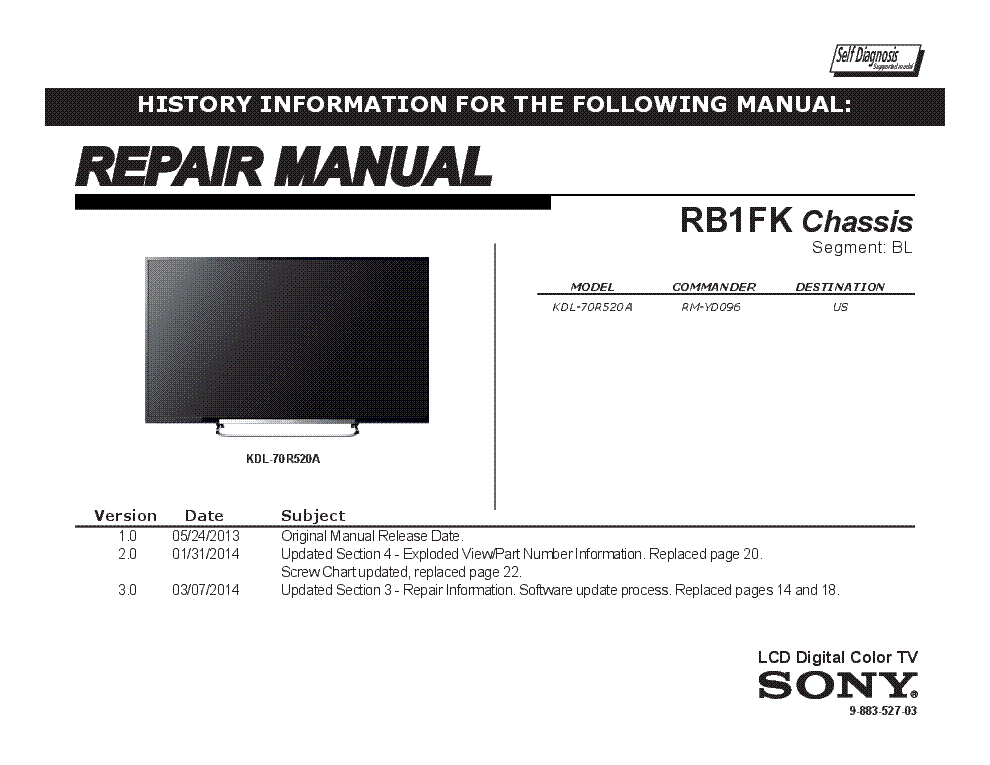 SONY KDL-70R520A CHASSIS RB1FK VER.3.0 SEGM.BL RM service manual