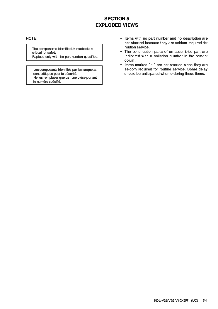 SONY KDL-V26XBR1 V32XBR1 V40XBR1 CHASSIS MIX5 PARTLIST service manual (2nd page)