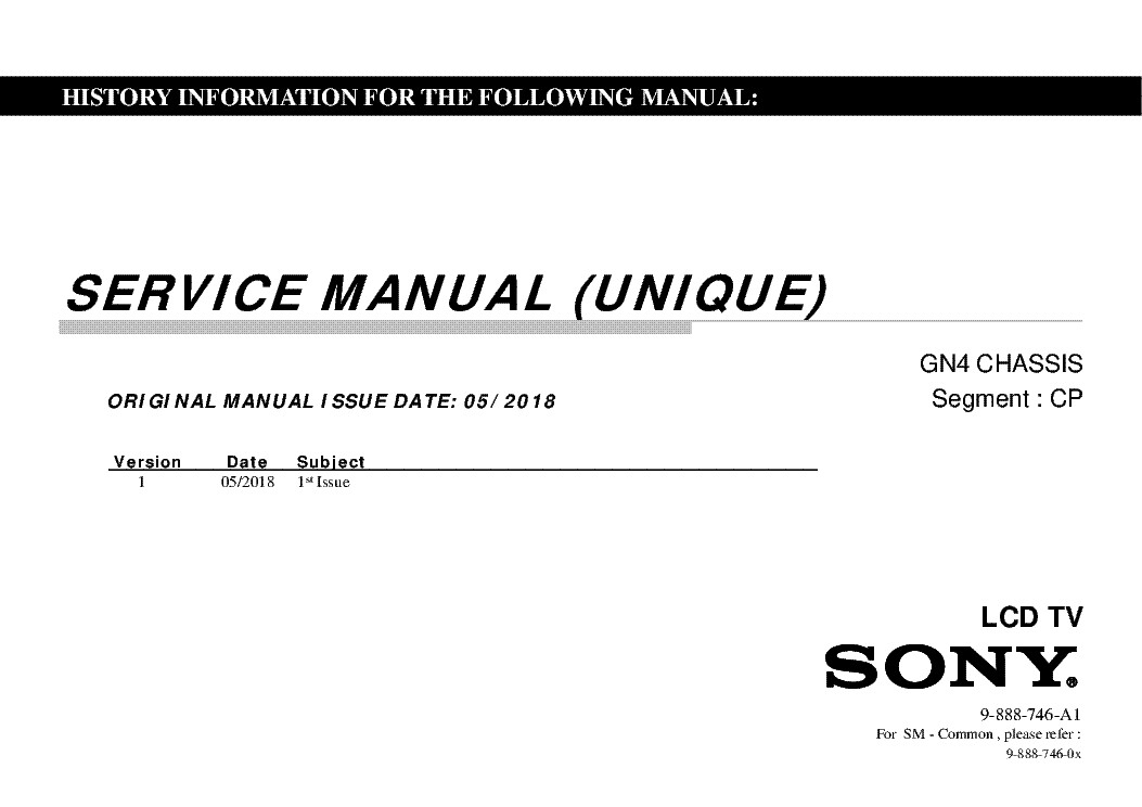 SONY KDL43W665F KDL50W665F CHASSIS GN4 SM service manual (1st page)