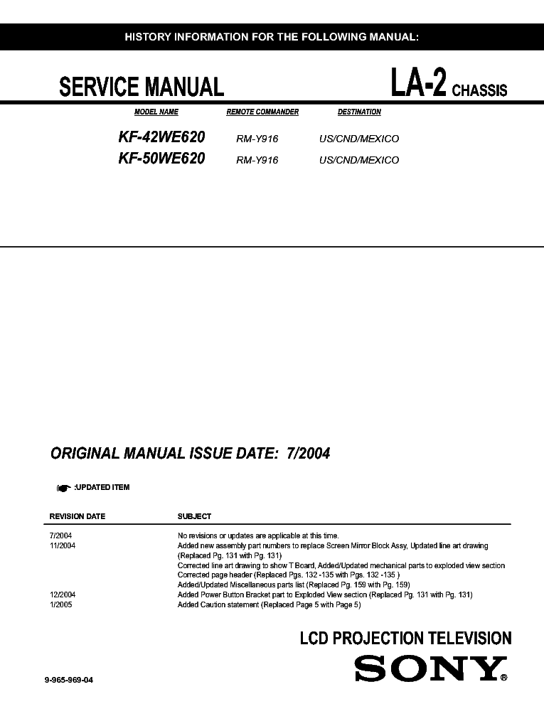 SONY KF-42WE620 KF-50WE620 CHASSIS LA-2 service manual (1st page)