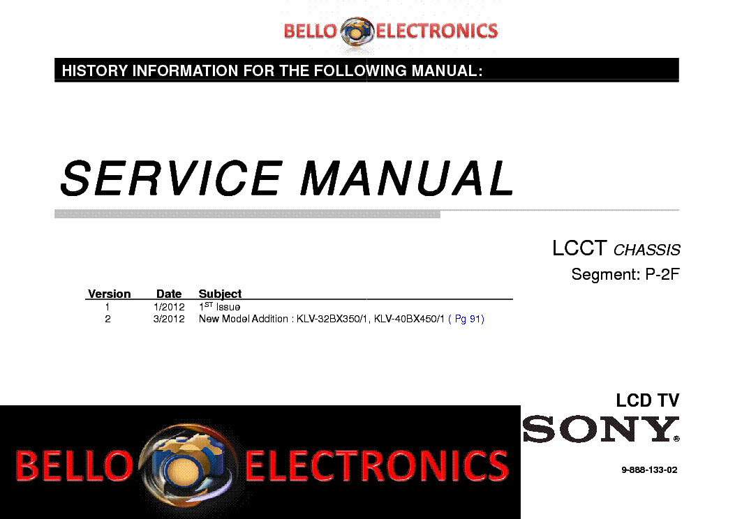 SONY KLV-22BX350 service manual (1st page)