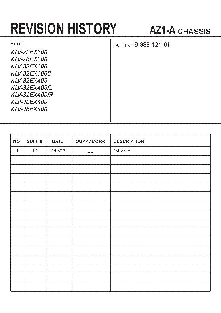 SONY KLV-22EX300 26EX300 32EX300 32EX400 40EX400 46EX400 CHASSIS Z1-A 9-888-121-01 service manual (1st page)