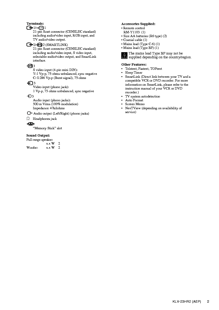 SONY KLV-23HR2 63626 service manual (2nd page)