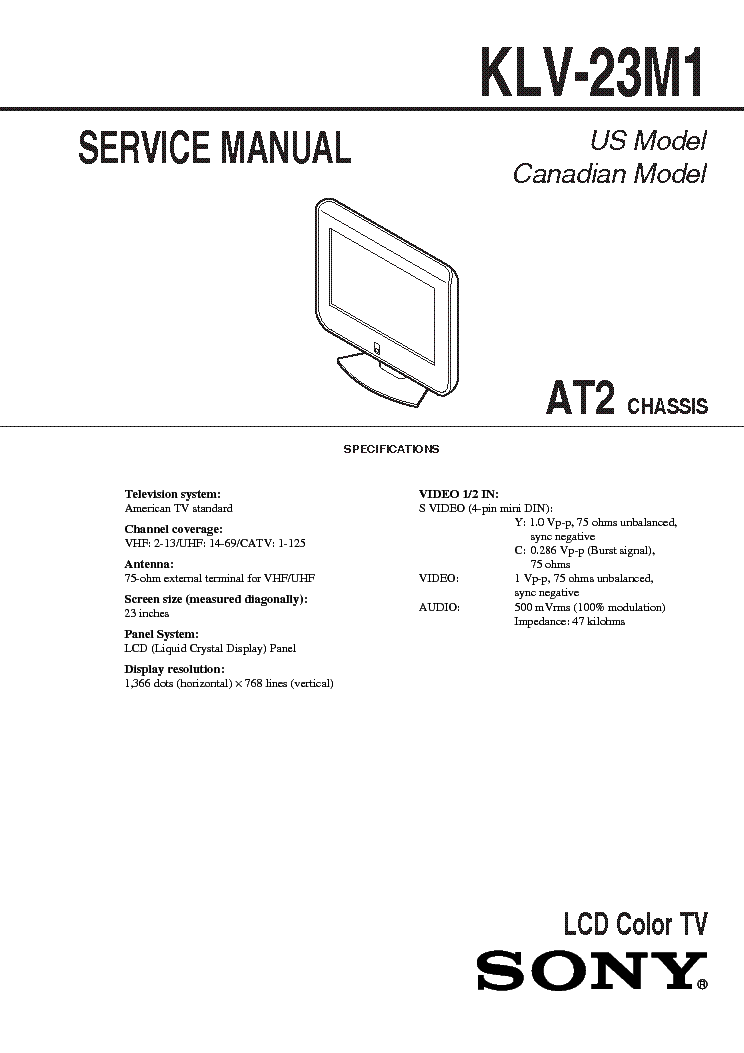 SONY KLV-23M1 USA CHASSIS AT2 SM service manual (2nd page)