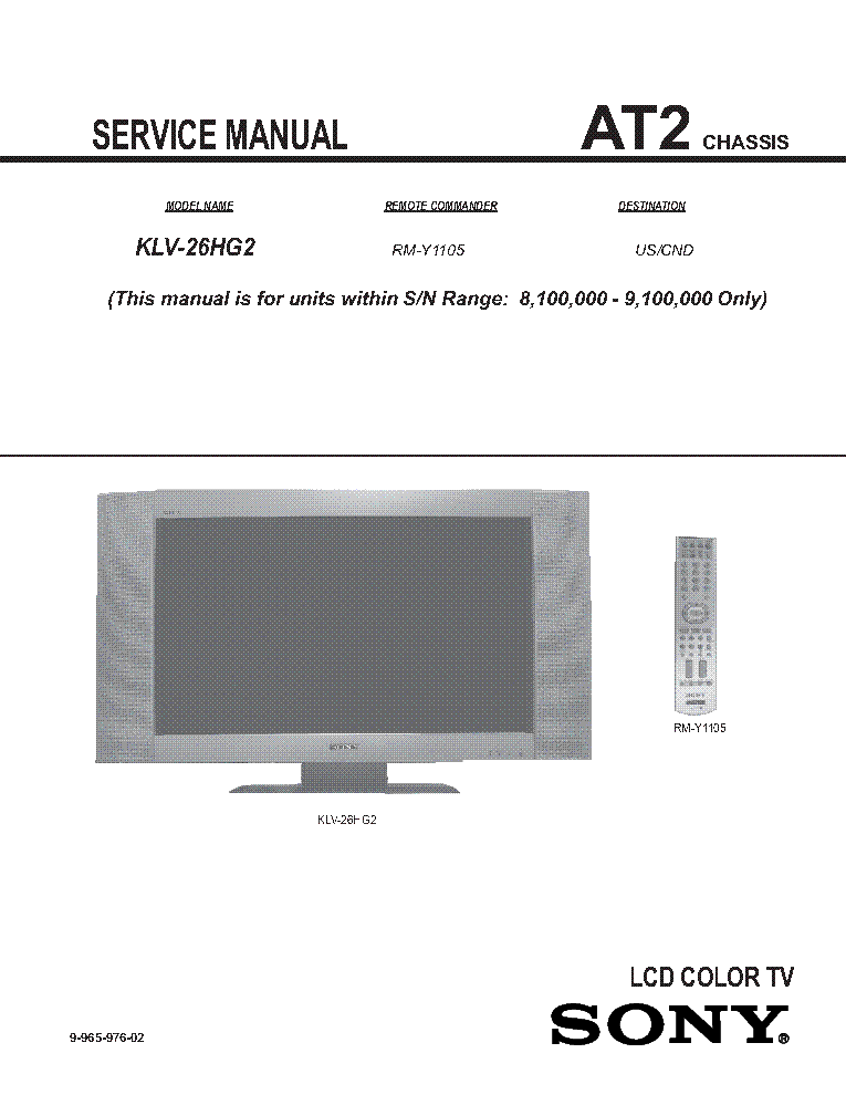 SONY KLV-26HG2 CHASSIS AT2 REV.2 SM service manual (2nd page)