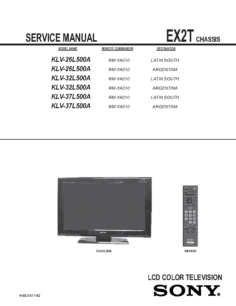 SONY KLV-26L500A 32L500A 37L500A CHASSIS EX2T REV.2 SM service manual (2nd page)