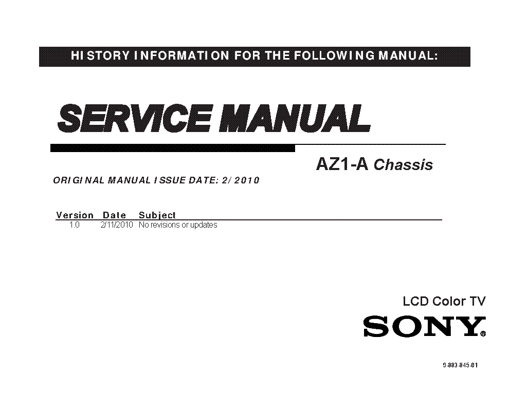 SONY KLV-32BX300 KLV-40BX400 CHASSIS AZ1-A VER.1.0 SM service manual (1st page)