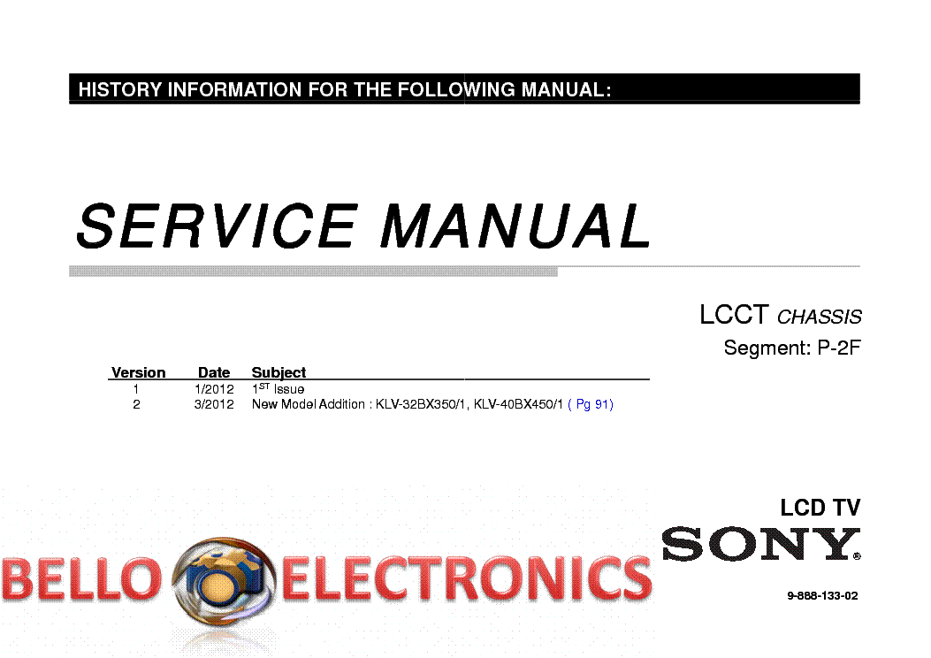 SONY KLV-32BX350 service manual (1st page)
