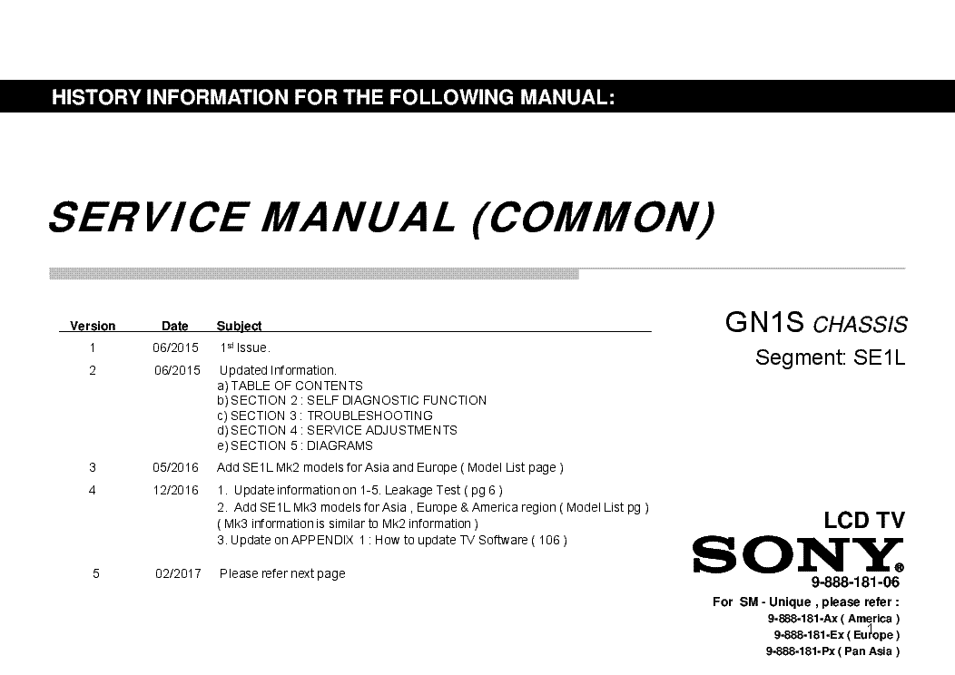 SONY KLV-40R352E CHASSIS GN1S SM service manual (1st page)