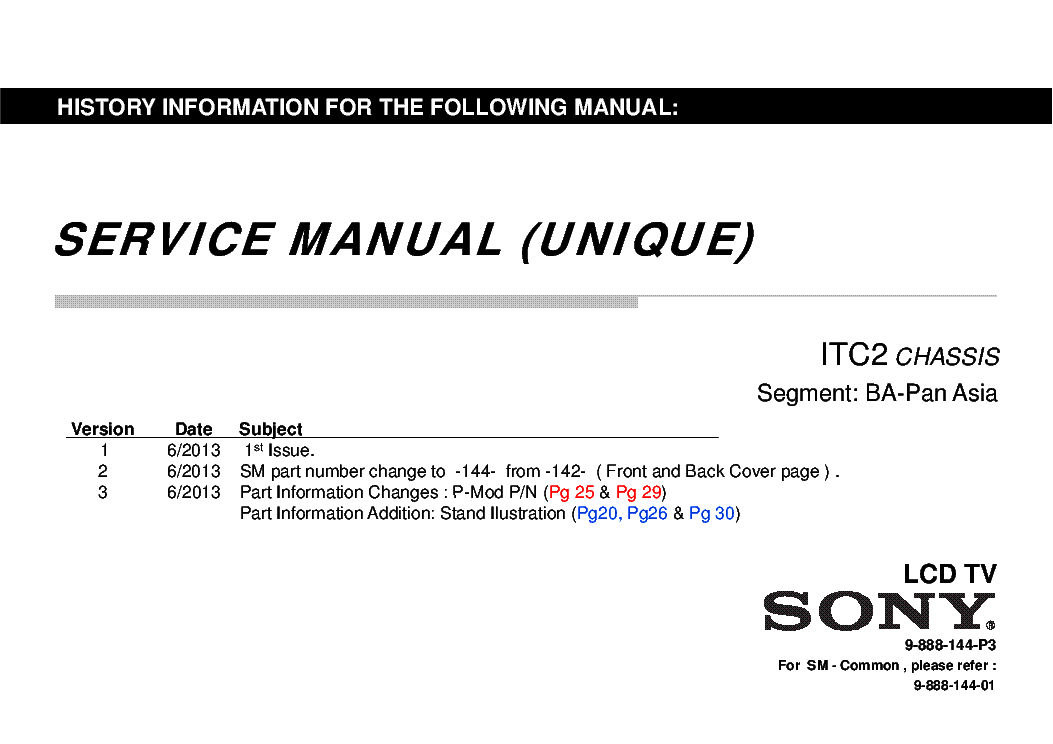 SONY KLV-40R452A CHASSIS ITC2 UNIQUE 2013 service manual (1st page)