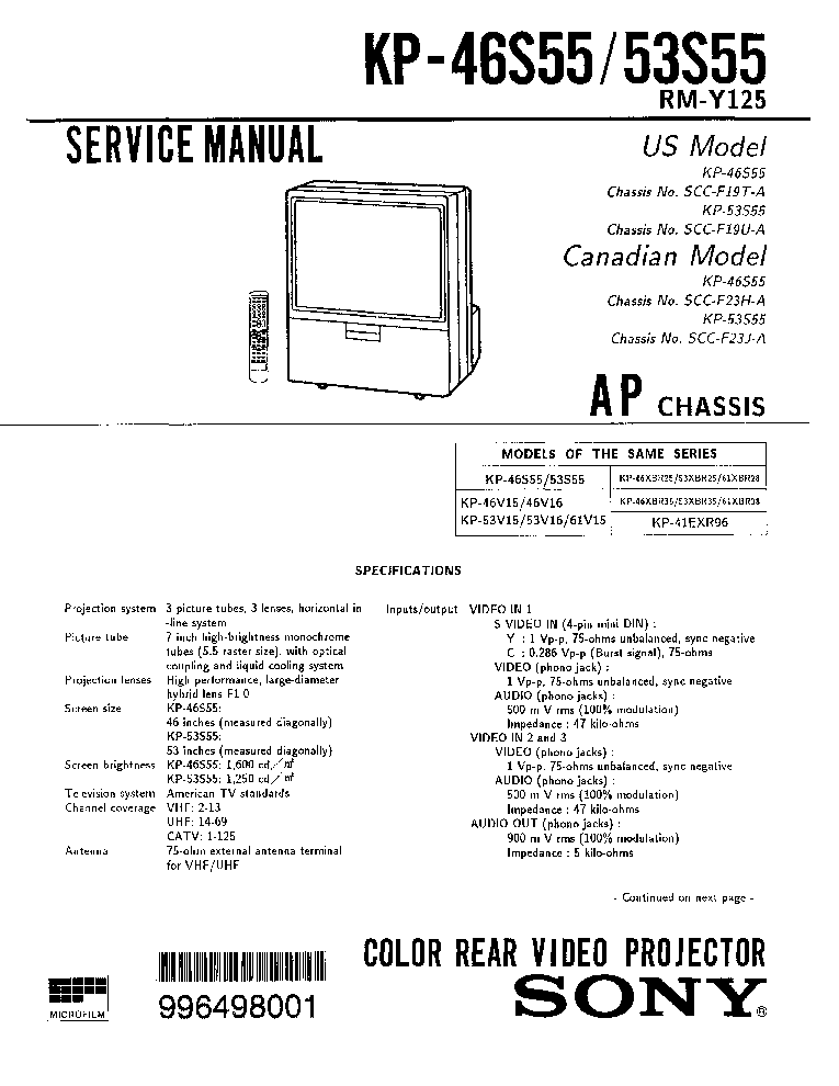 SONY KP46 KP53S55 service manual (1st page)