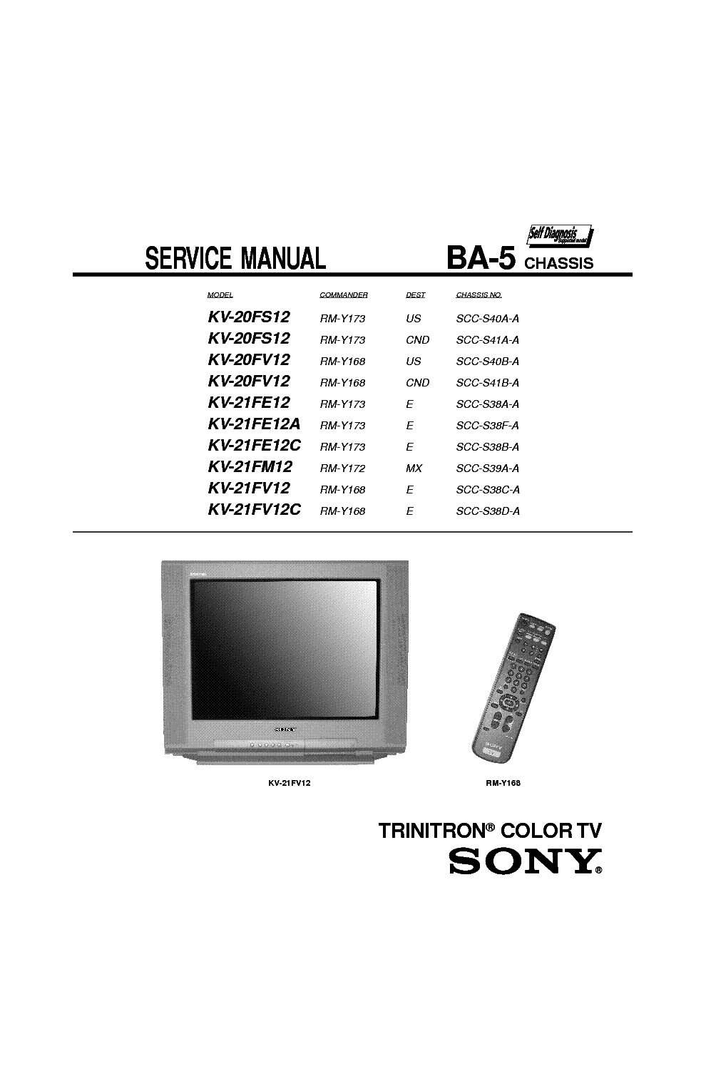 SONY KV-20FS12 FV12 21FE12 21FM12 21FV12 CH BA-5 SM service manual (1st page)