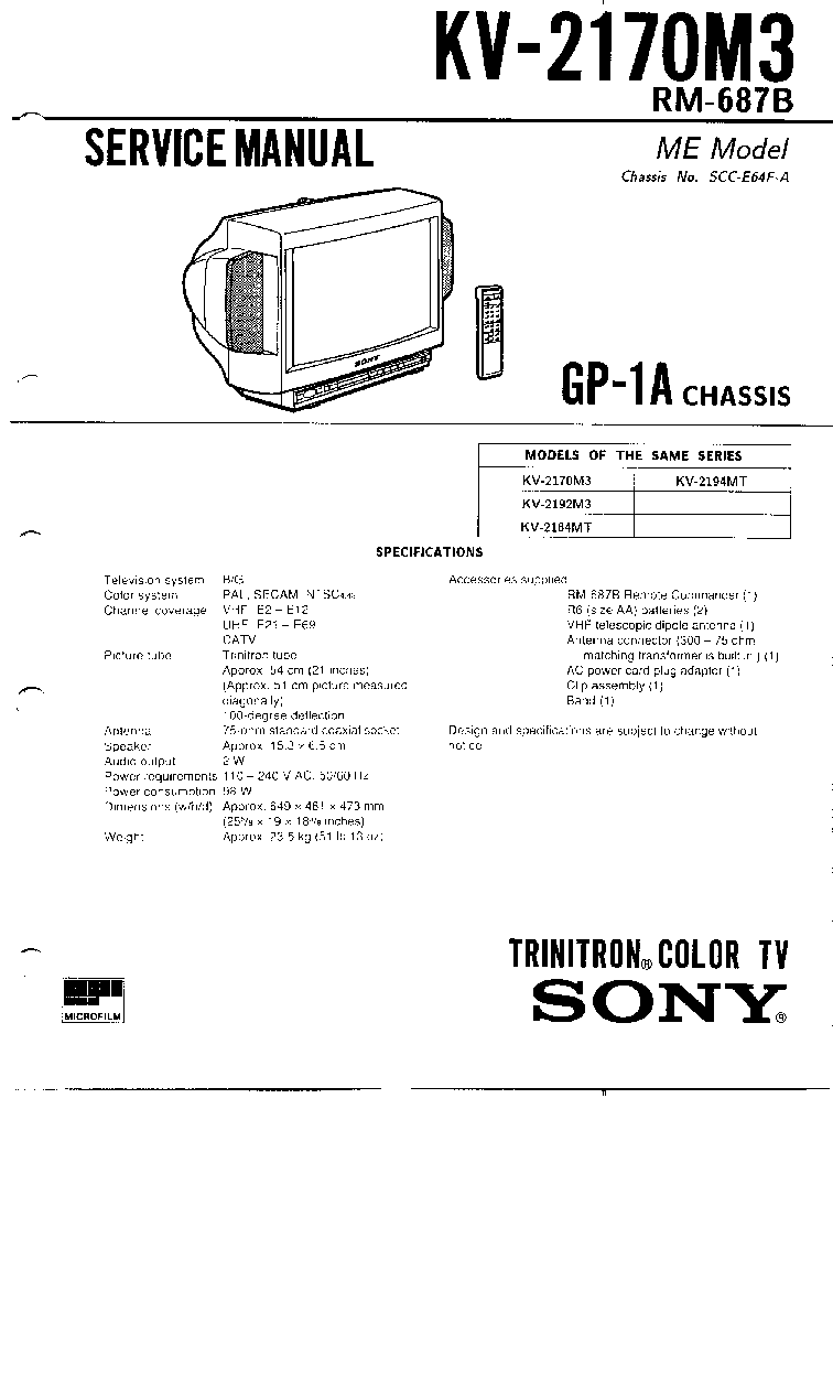 SONY KV-2170M3 2193M3 2184MT 2194MT-CH.GP-1A service manual (1st page)