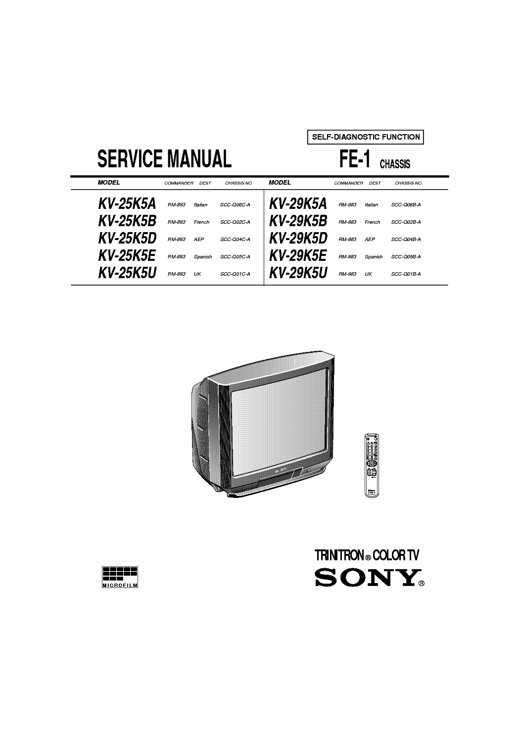 SONY KV-25K5,29K5 CH FE1 service manual (1st page)