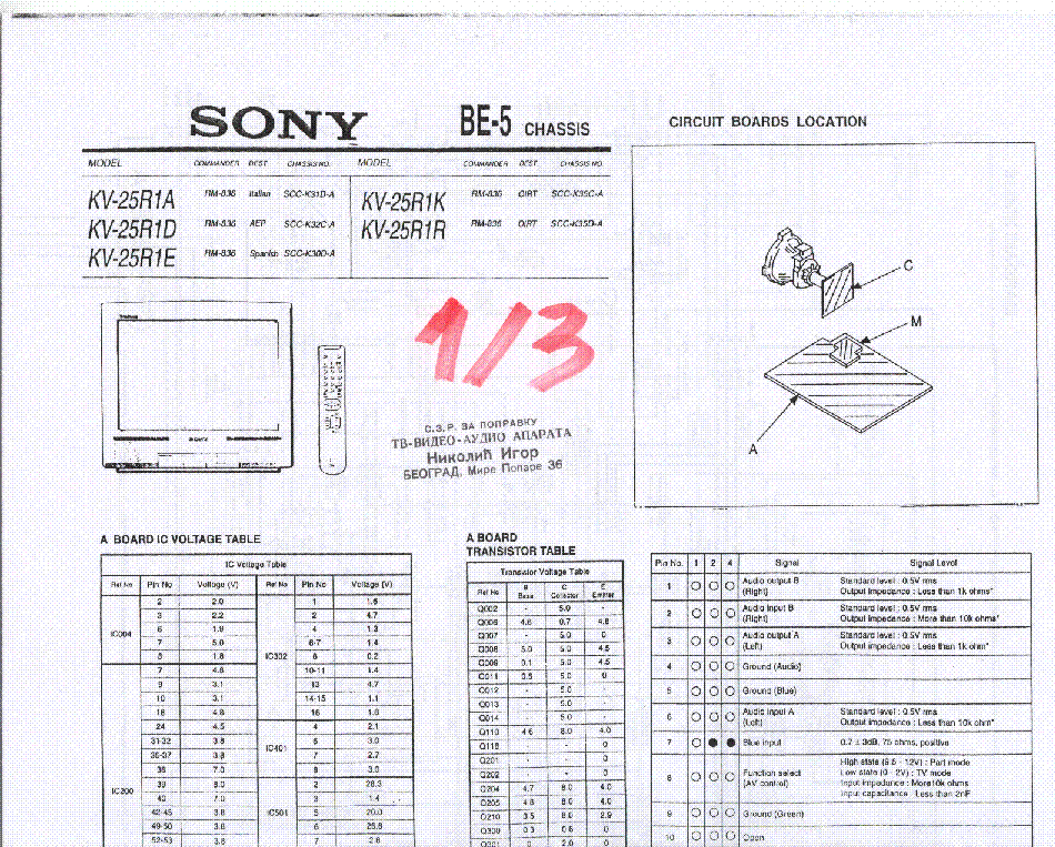 Sony kv 25m1k схема