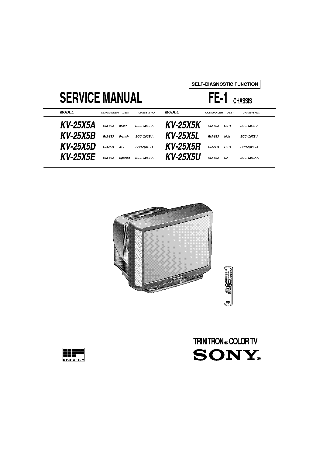 SONY KV-25X5A B D E K L R U CHASSIS FE-1 service manual (1st page)