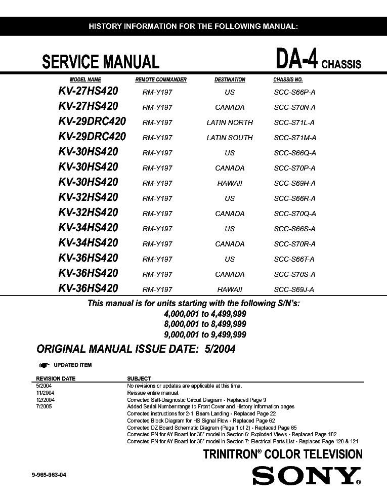 SONY KV-27-30-32-34-36HS420 CH DA-4 SM service manual (1st page)