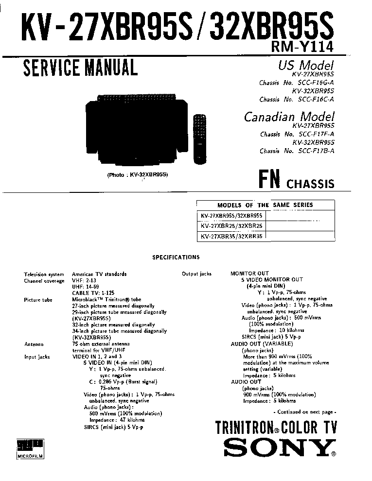 SONY KV-27-32XBR95S CH FN SM service manual (1st page)