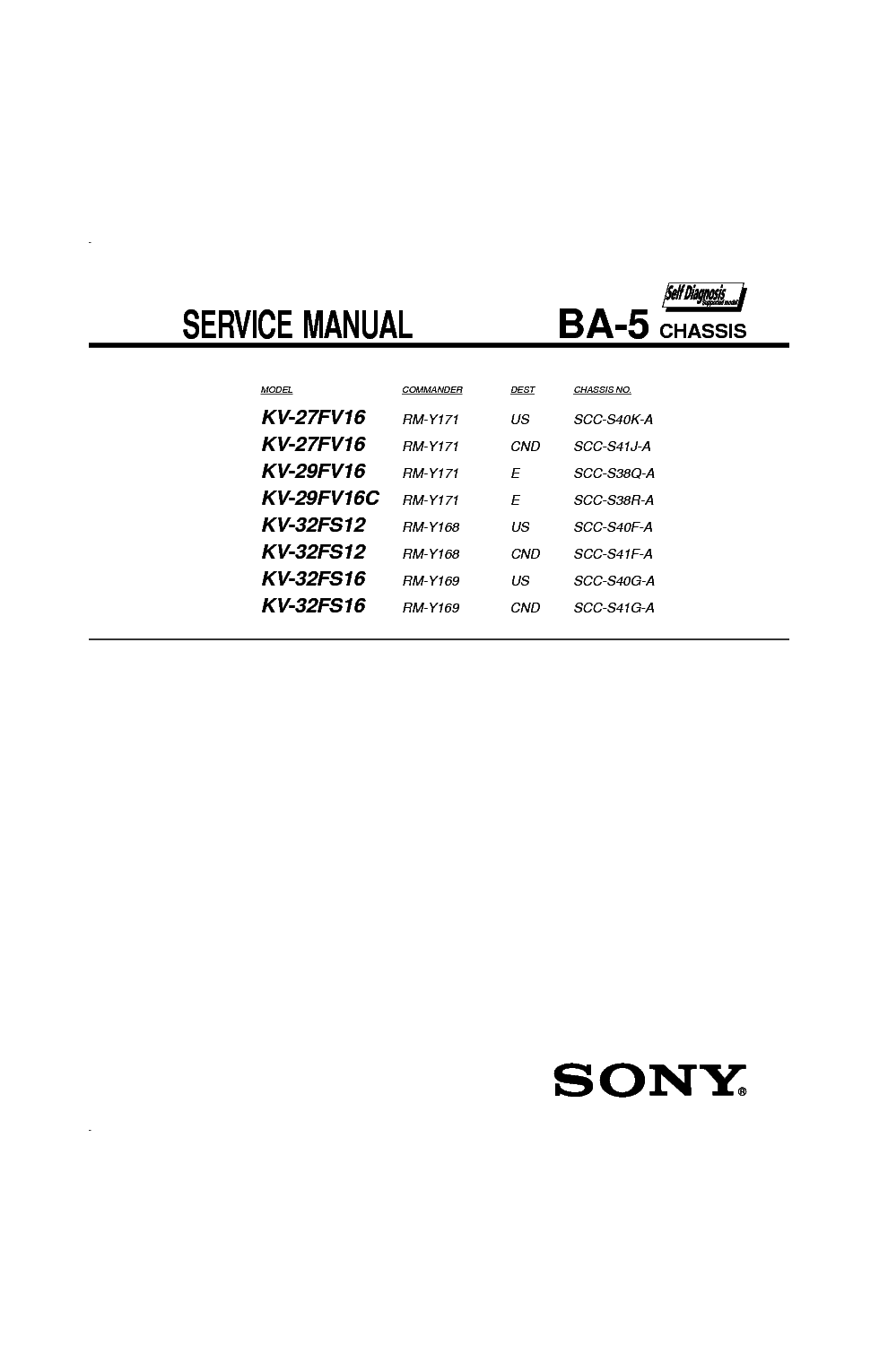 SONY KV-27FV16 KV32FS12 CHASSIS-BA-5 service manual (1st page)