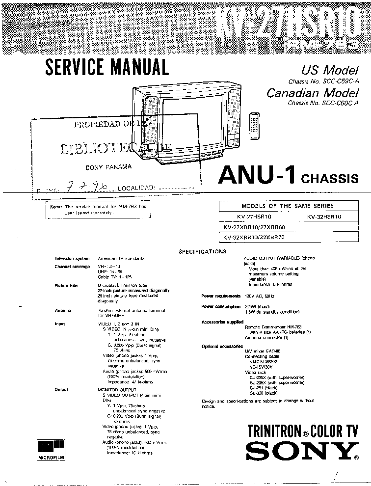 SONY KV-27HSR10 CH ANU-1 service manual (1st page)