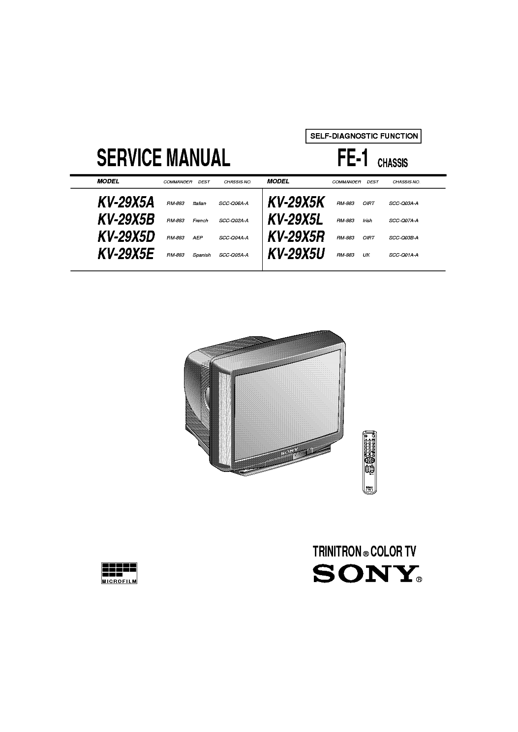 SONY KV-29X5A B D E K L R U CHASSIS FE-1 SM service manual (1st page)