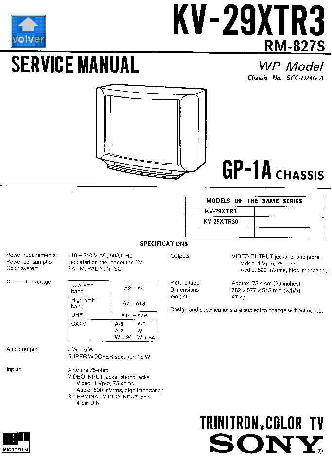 SONY KV-29XTR3 CHASSIS GP-1A SM service manual (1st page)
