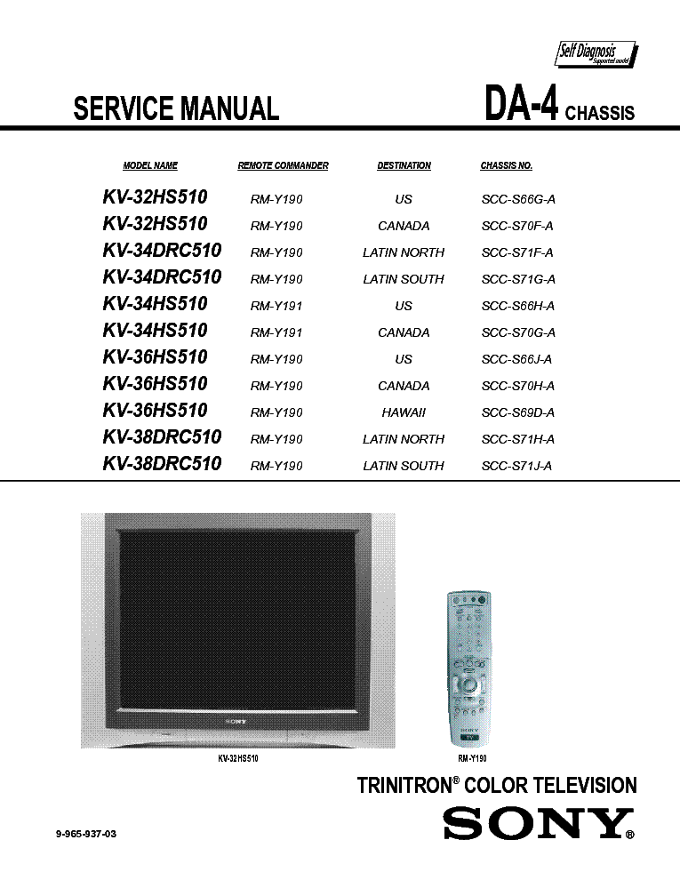 SONY KV-32HS510 KV-34HS510 KV-36HS510 KV-34DRC510 KV-38DRC510 CHASSIS DA-4 service manual (2nd page)