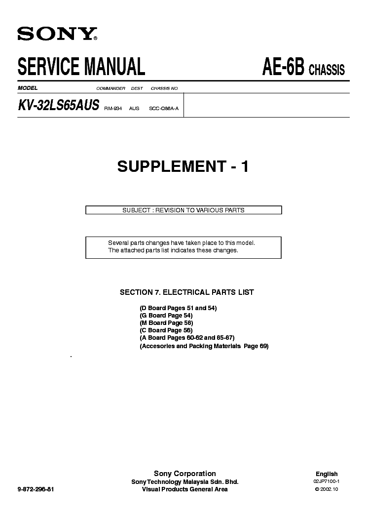 SONY KV-32LS65AUS SM SUPPLEMENT service manual (1st page)