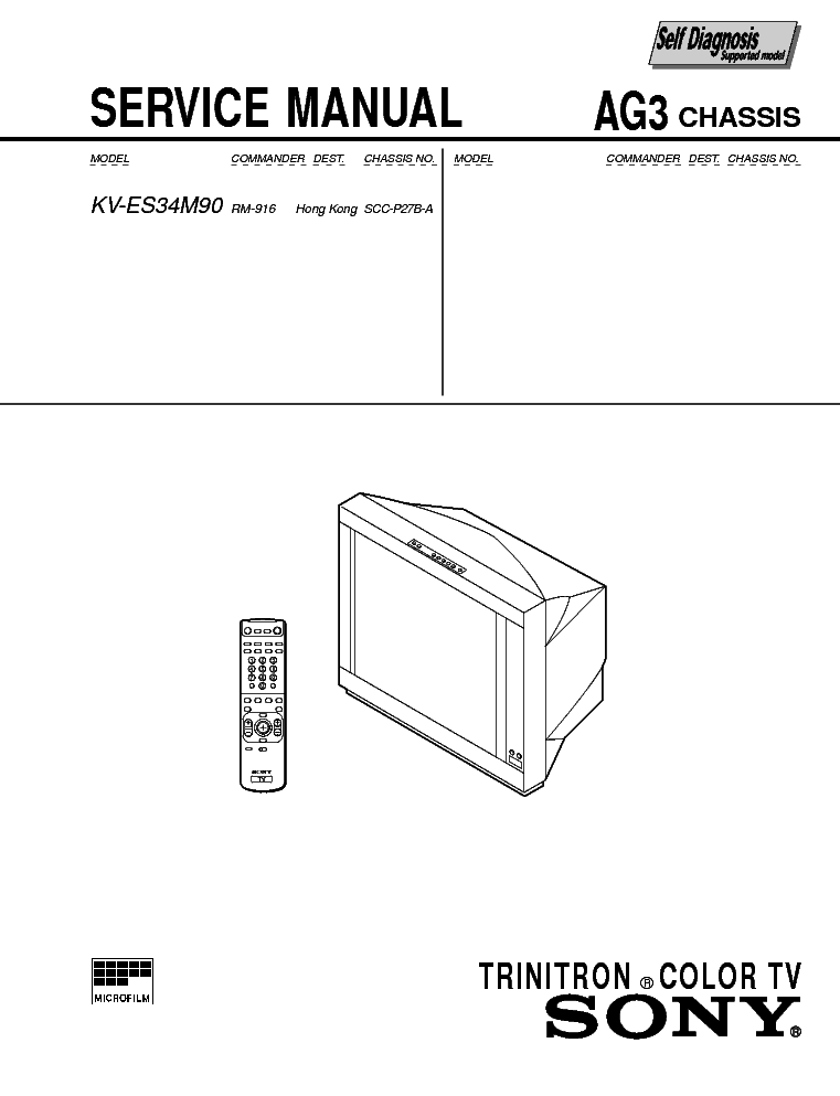 SONY KV-ES34M90 CHASSIS AG-3 service manual (1st page)